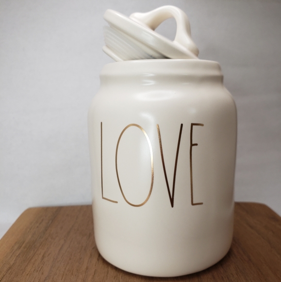 New!   RAE DUNN "LOVE" canister jar in gold print - Picture 2 of 7